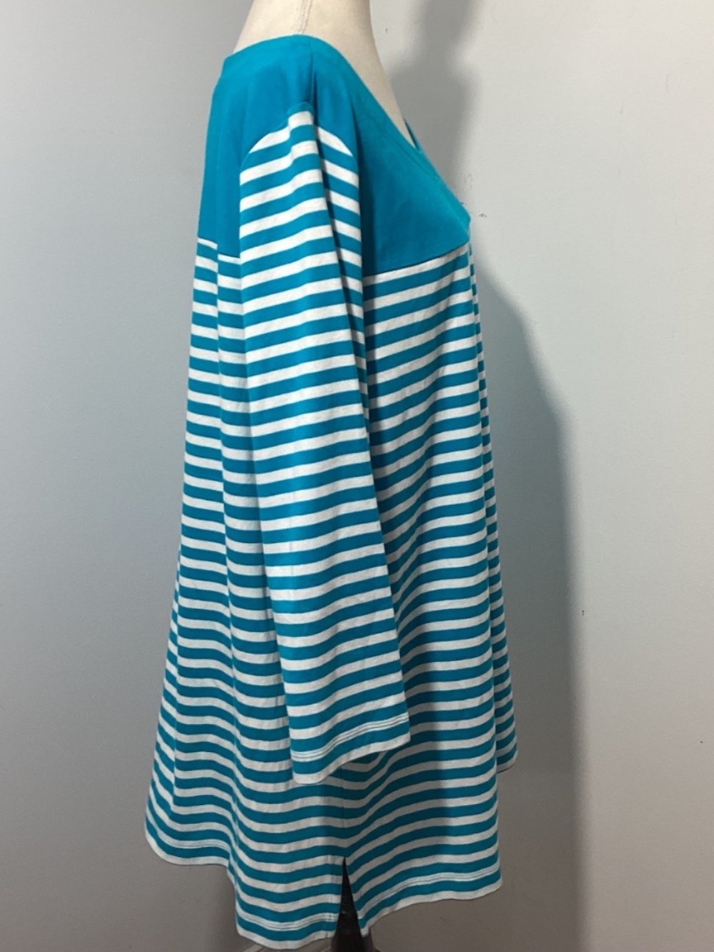 NWT KIM ROGERS WOMAN 3X TURQUISE WHITE STRIPED COLORBLOCK TUNIC 3/4 SLEEVE - Picture 3 of 6